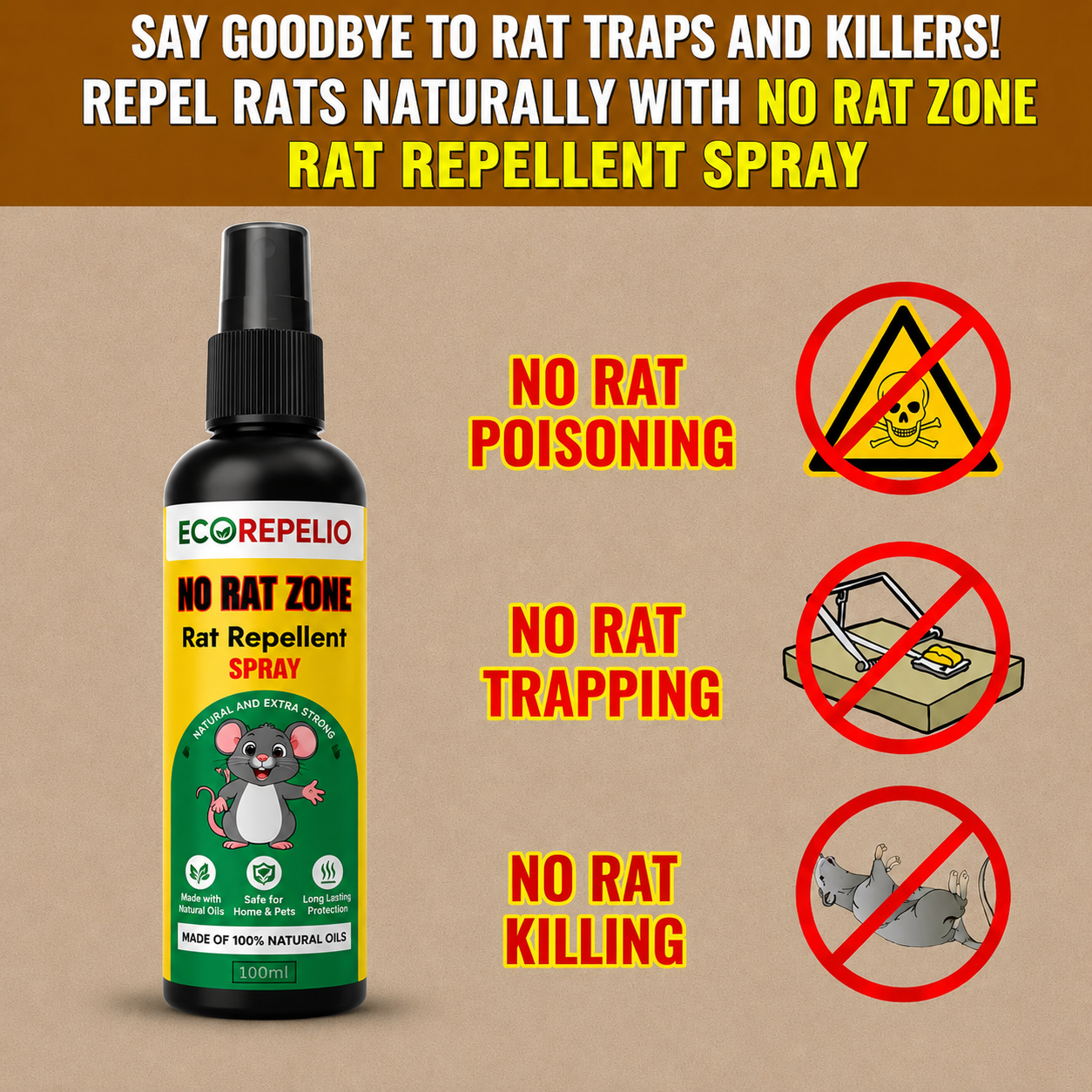 Rat Repellent Spray for Home & Storage | Herbal Rodent Control | Non-Toxic & Safe
